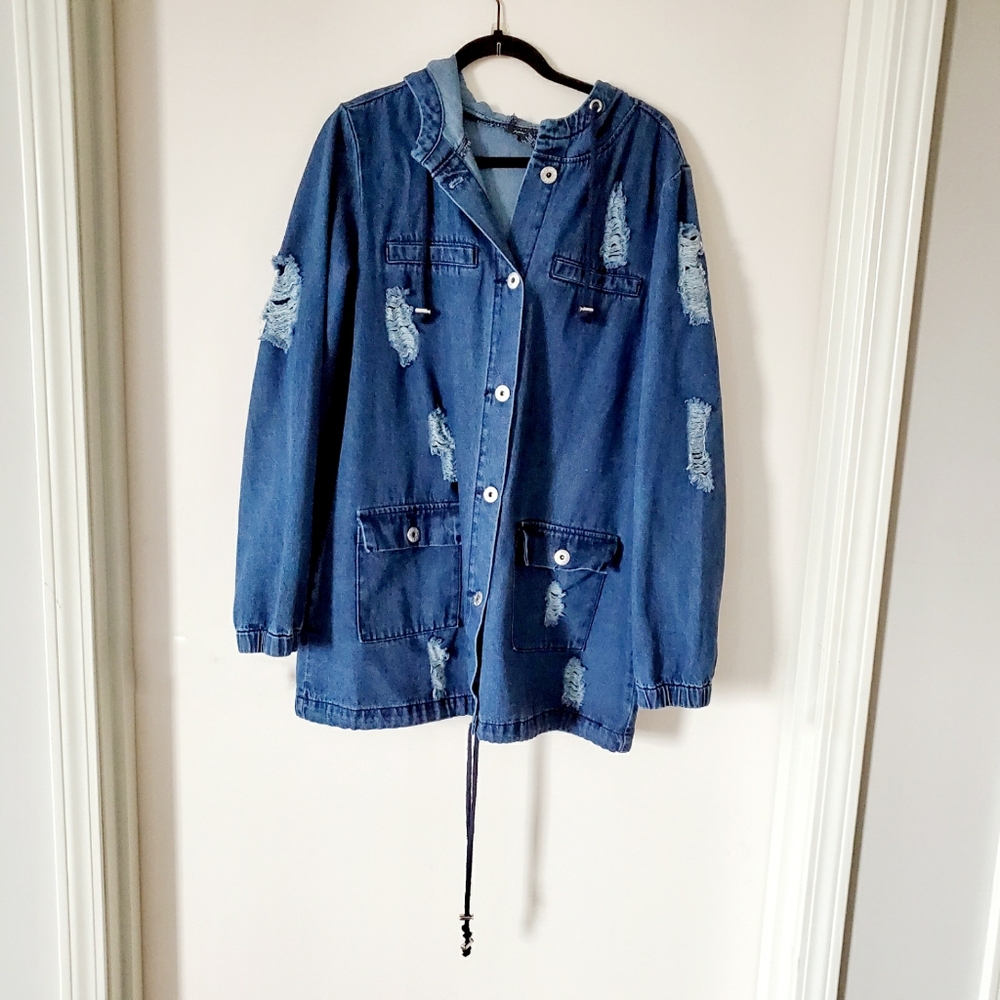 Deniem Distress Hooded Jacket / Sz 14/16
